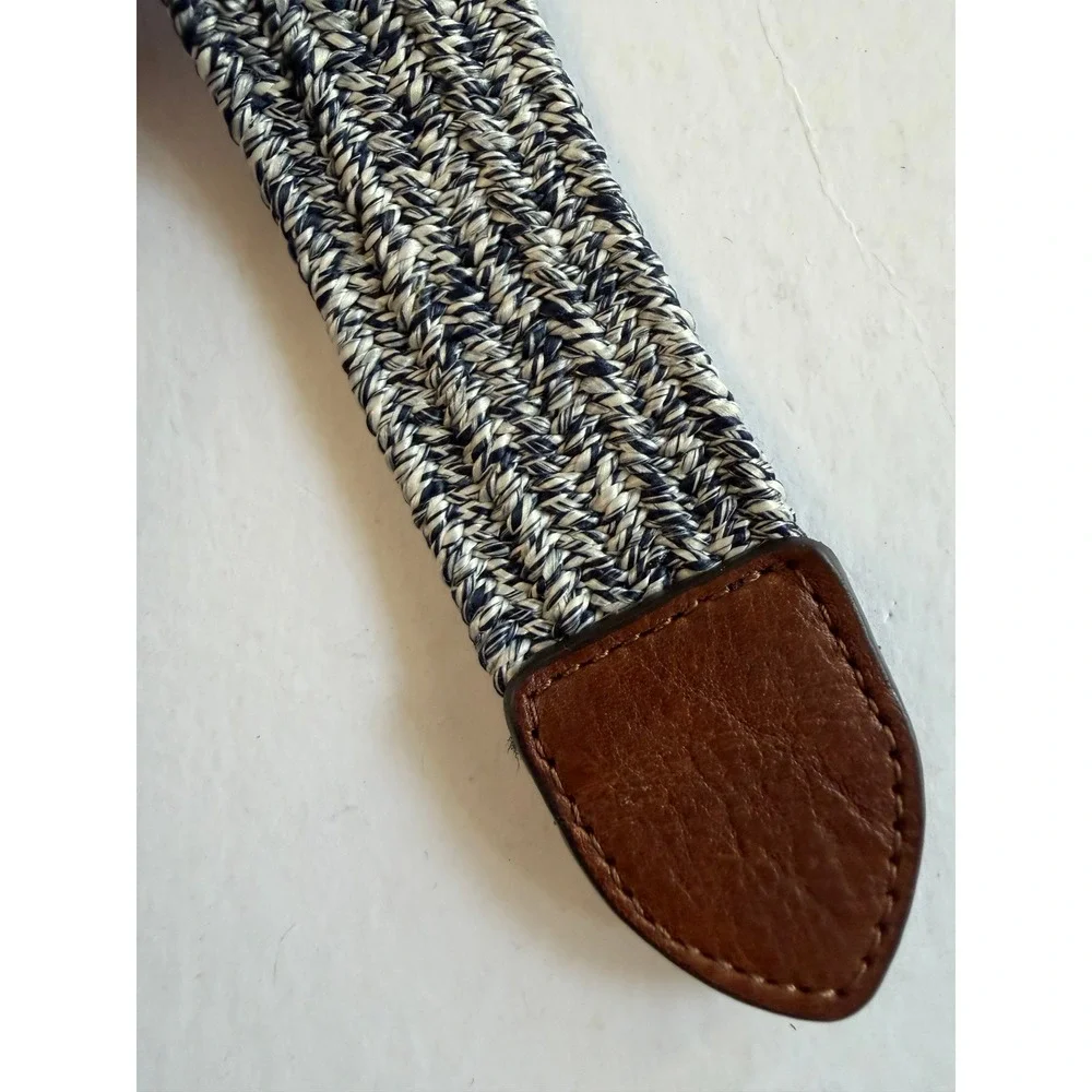 Tommy Bahama Belt Mens 2XL Blue White Woven Braided w/Leather Trim Casual